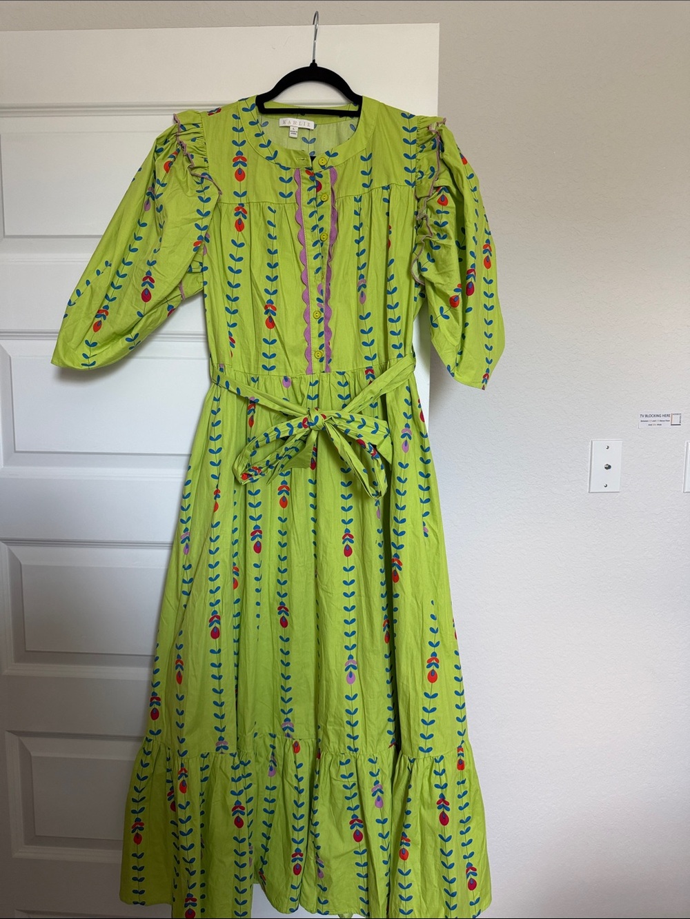 Karlie Lime Green Floral-Print Maxi Dress with Tie Waist